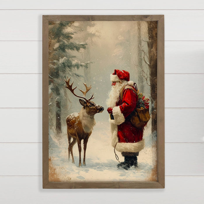 Hangout Home - Santa Claus and Reindeer - Christmas Canvas Art - Framed Art: 6x10" Mini Canvas Art with Wood Box Frame
