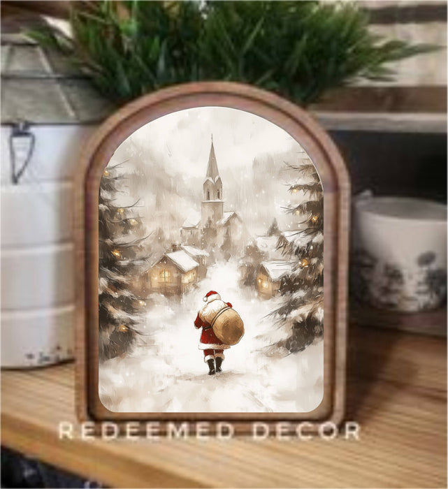Redeemed Decor - Arch Top Village Santa Framed Art  : 6x8"