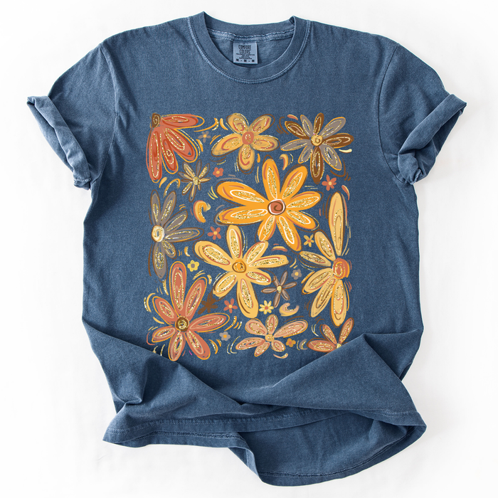 Refinery Number One LLC - Beautiful Autumn Flowers, Fall, Floral, Watercolor T-Shirt: Pepper Dark Gray / XL