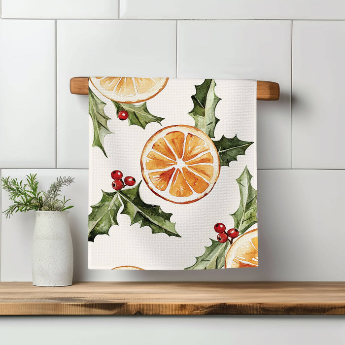 Canary Road - Christmas Orange Berry Mistletoe Towel Waffle Holiday Decor: Transparent Cellophane Sleeve
