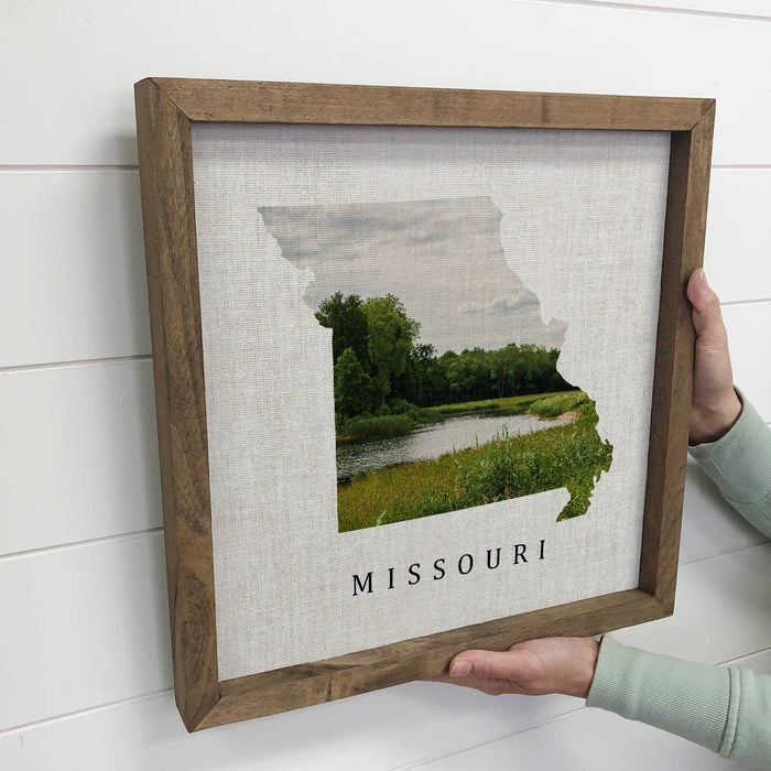 Hangout Home - Personalized State Art - Framed Missouri State Landscape -: 15x15" Medium Canvas Art with Thick Wood Frame