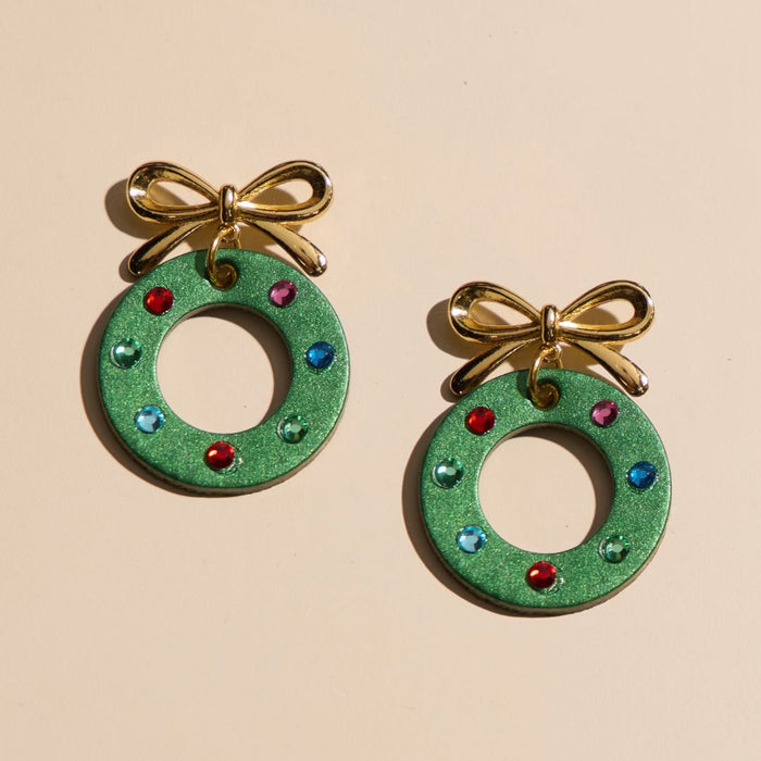 Nickel and Suede - Holiday Wreath Earrings
