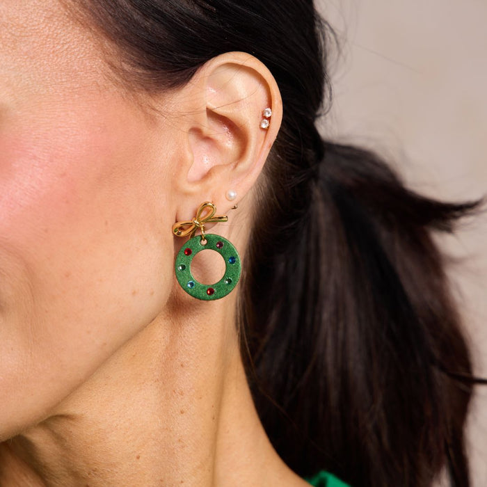 Nickel and Suede - Holiday Wreath Earrings