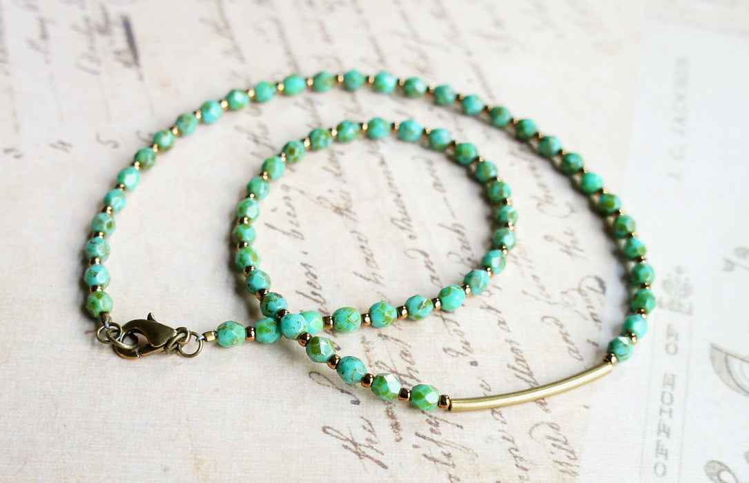 Sentimento - Turquoise Blue And Bronze Seed Bead Choker