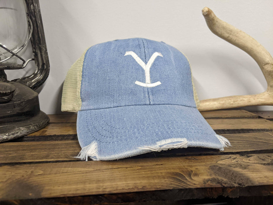 MidWest Tees - Rocking Y Symbol Denim and Cream Embroidered Trucker Hat